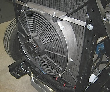 the electric fan required hand-fabricated shrouding to help force air through the oe radiator.