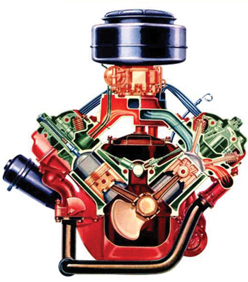illustration of the 1951 chrysler hemi firepower v8 engine.