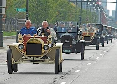 ford model t’s on display during the car’s 100th anniversary.
