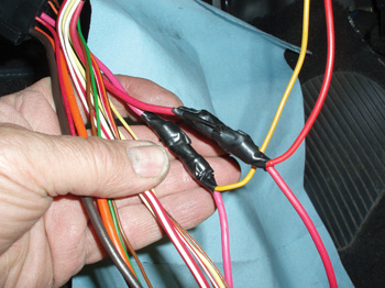 photo 2: as we discovered, another wire had been spliced into the pink wire connecting the ignition switch to ecm #1. 