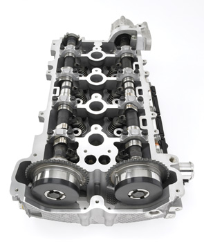 the camshafts of the ecotec 2.0-liter turbo engine have phasers that support the continuously variable intake and exhaust valve timing.
