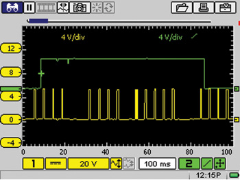 photo 4: the first of four pulses representing cylinder #3 is slightly outside the 5-volt reference signal, indicating that the cmp sensor isn’t properly synchronized with the ckp sensor.